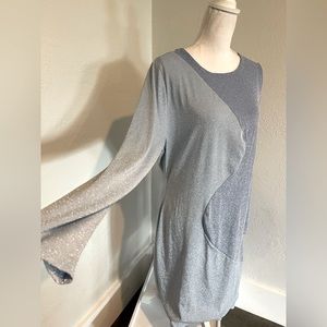 Metallic Midi Dress Women’s Plus Size 3X Silver and lce Blue